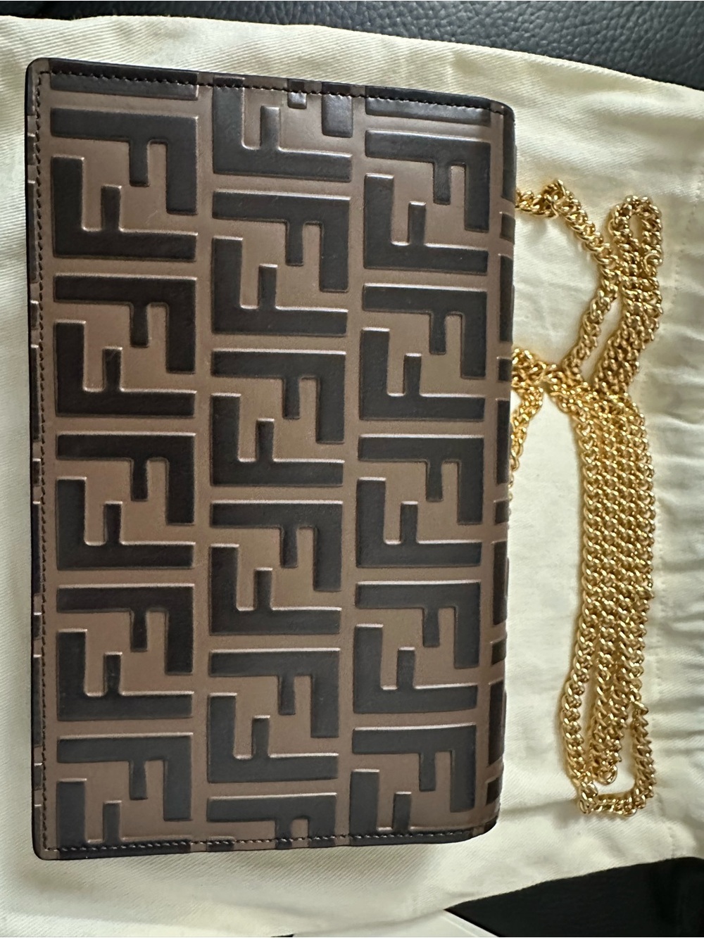 Fendi Black, Brown & Red FF Logo Wallet on Chain Envelope - Picture 5 of 13